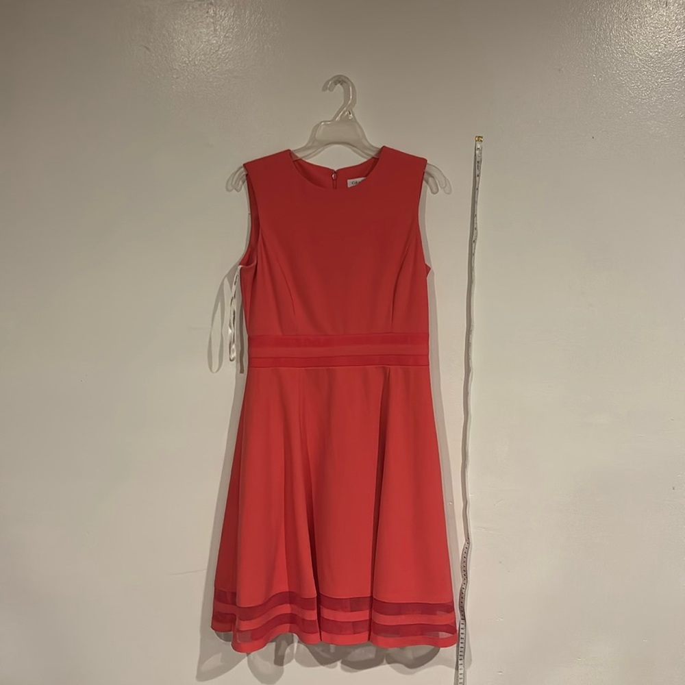 Calvin Klein Pink Mesh Illusion Hem Fit Flare Stretch Sleeveless Dress Size 8